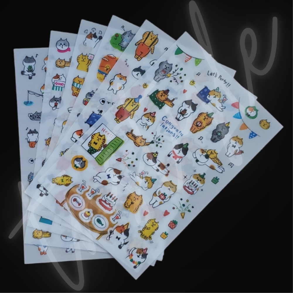 ⭐️3/$20⭐️ Partying Cats Transparent Sticker Sheets